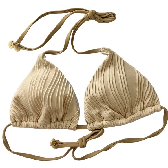 Beige Ribbed Halter Shell Ties Bikini Set - Picture 4 of 11